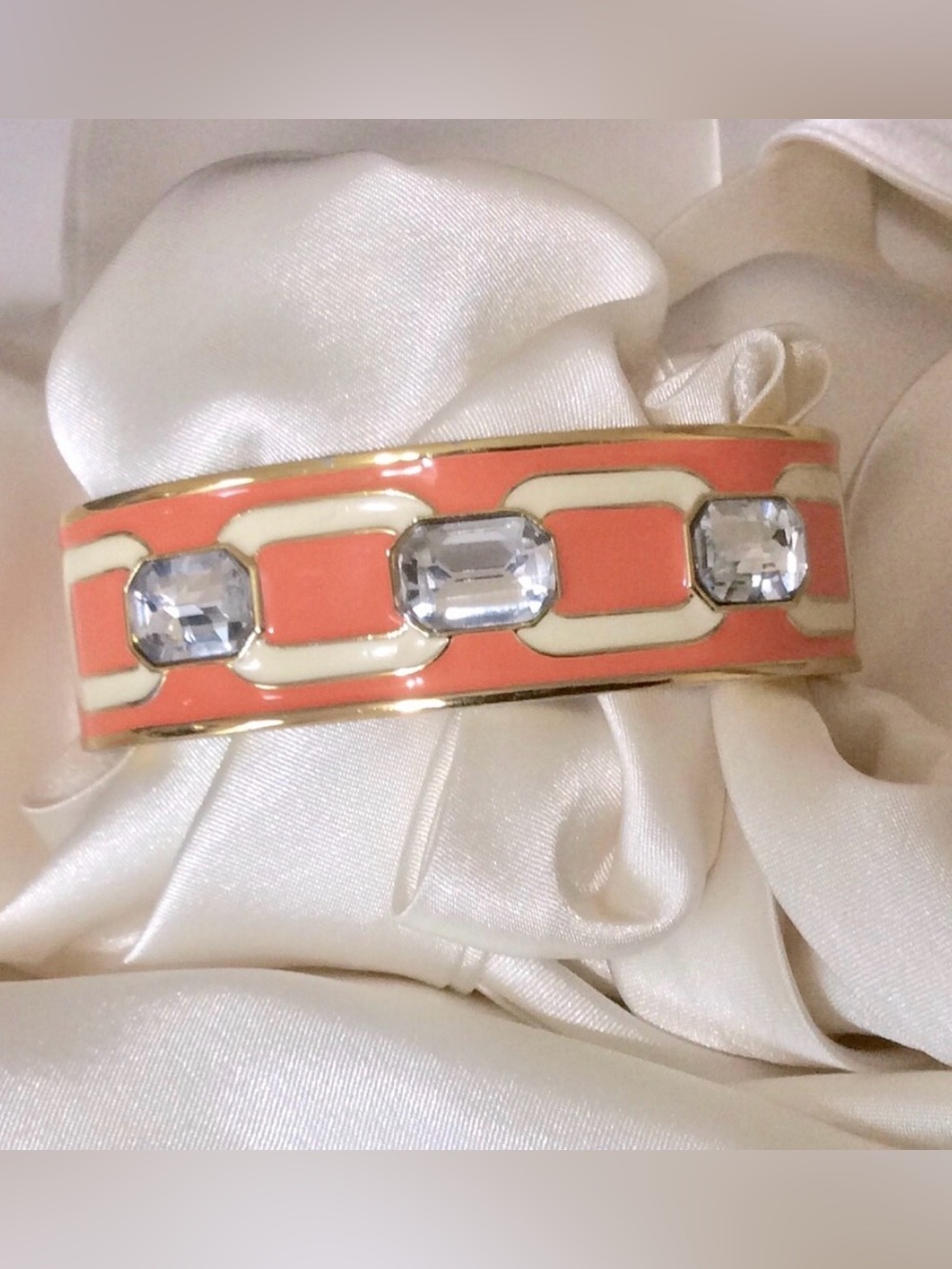 ANNE KLEIN RUNWAY COUTURE ENAMELED RHINESTONE CUFF BRACELET